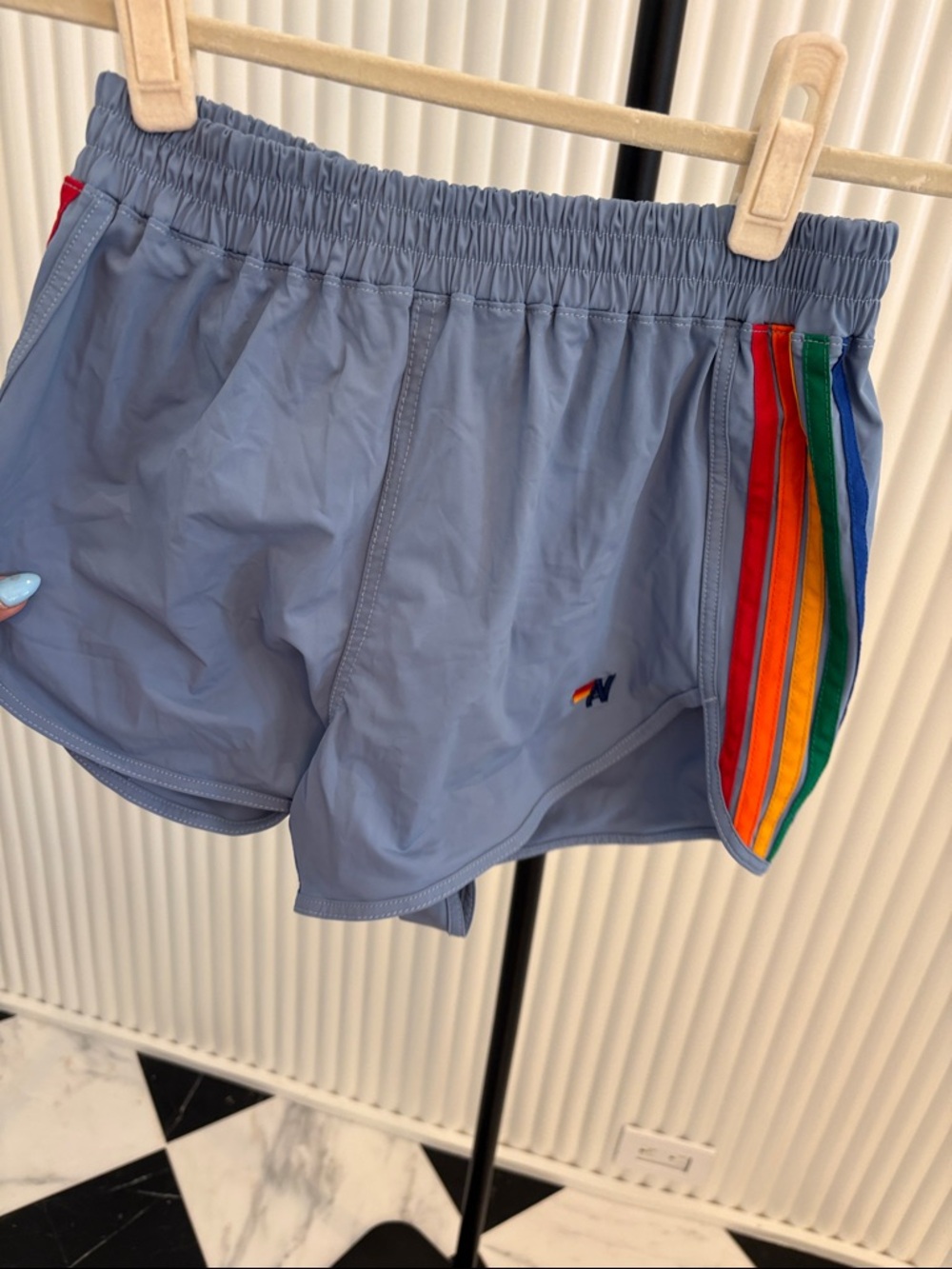 Aviator Nation Light Blue Shorts with Rainbow Side Stripes
